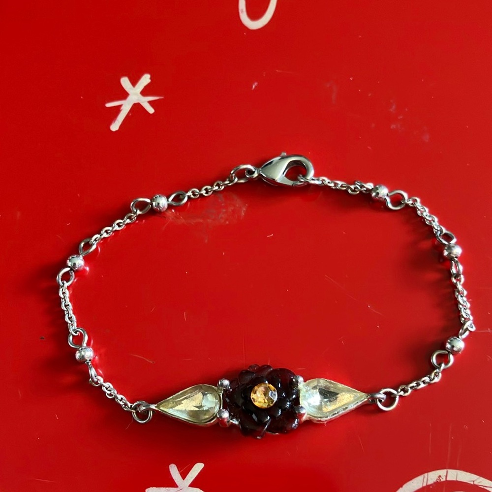 LC Lauren Conrad Red and Silver Bracelet with Floral Design
